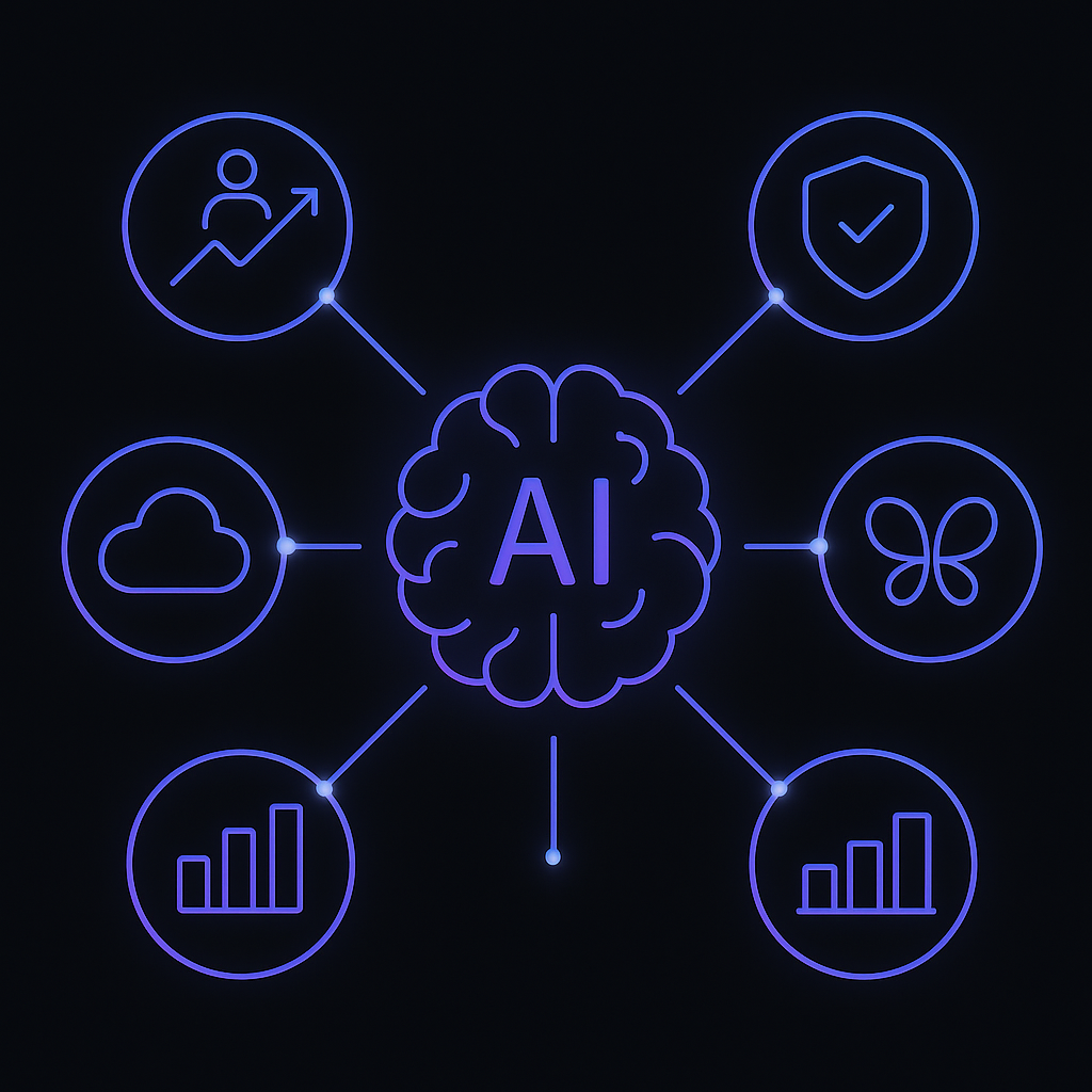 Isometric diagram of AI-powered education ecosystem for neurodiverse learners in 2025 connected to key feature icons