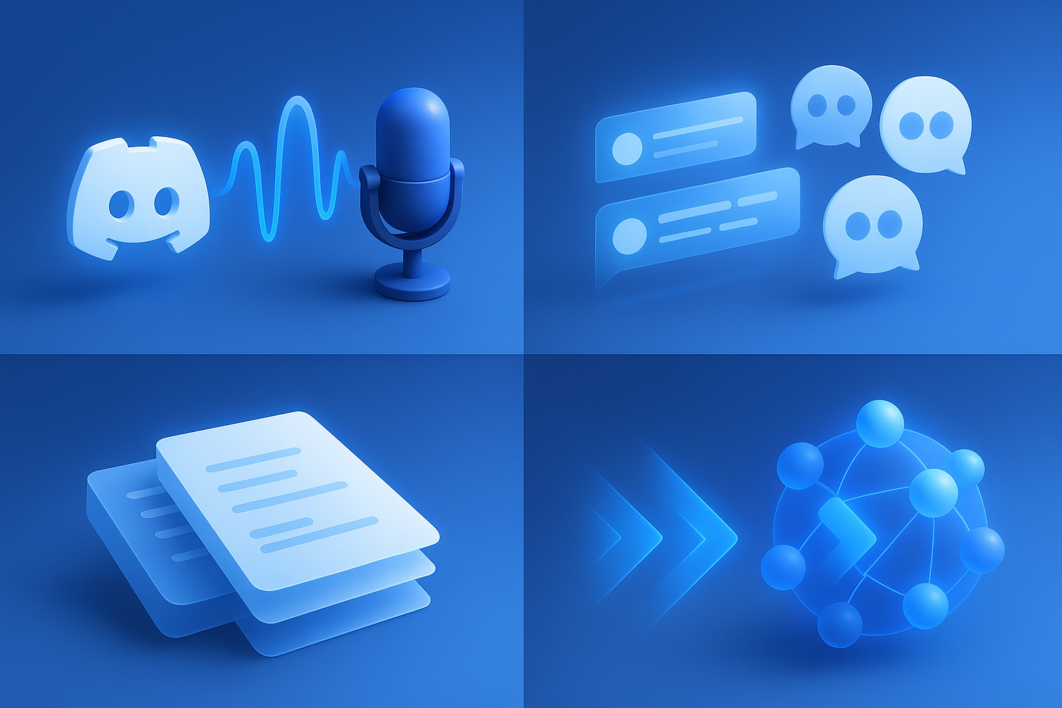 Flow diagram of audio capture, transcription, summarization, embedding, and retrieval stages for Discord meetings