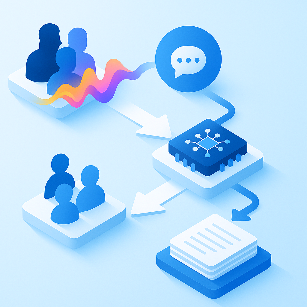 Layered diagram of multilingual speech recognition workflow from audio input to diarized transcript.