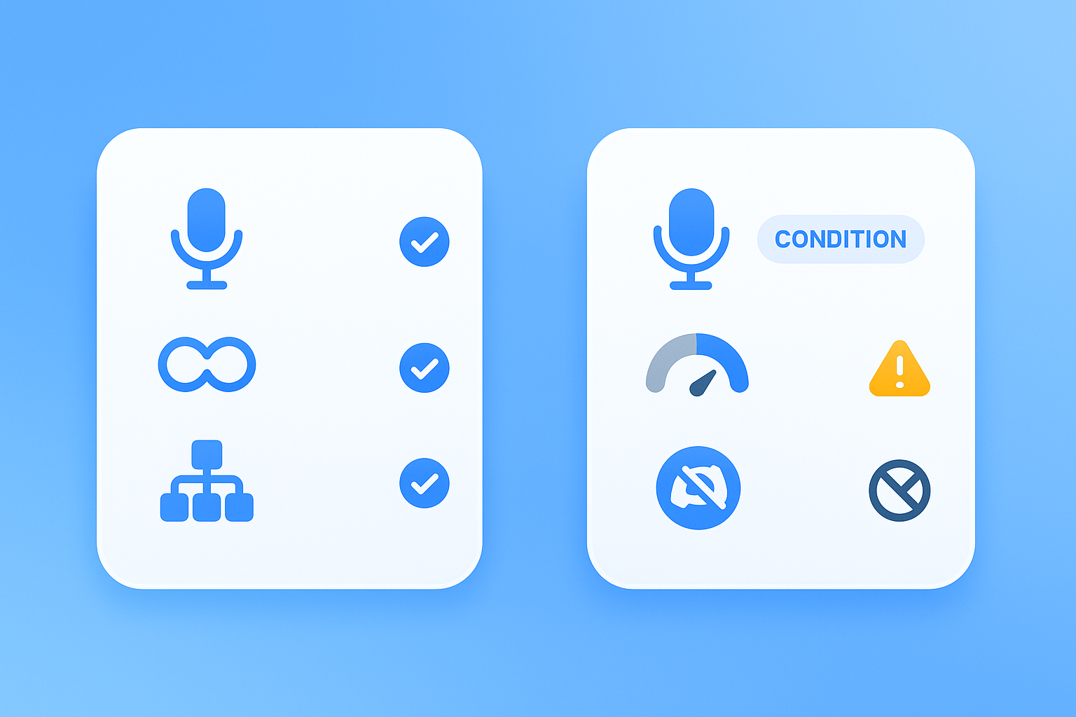 Vector graphic contrasting Harmony free and Fireflies free plan feature limits with icons and check marks.