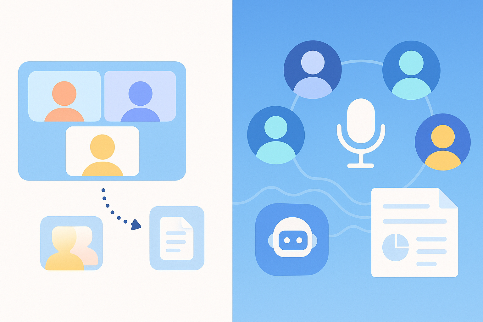 Split graphic comparing external call transcript push versus Discord bot recording in-channel