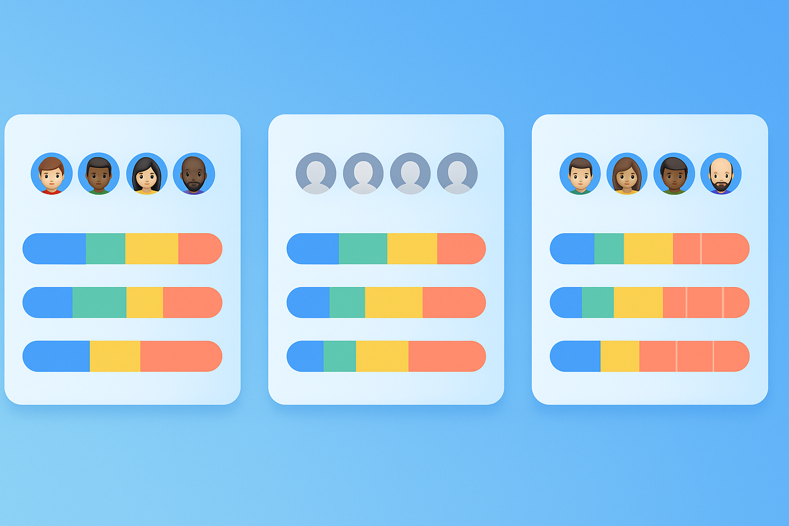 Comparison graphic of three speaker diarization approaches used for meeting transcripts.