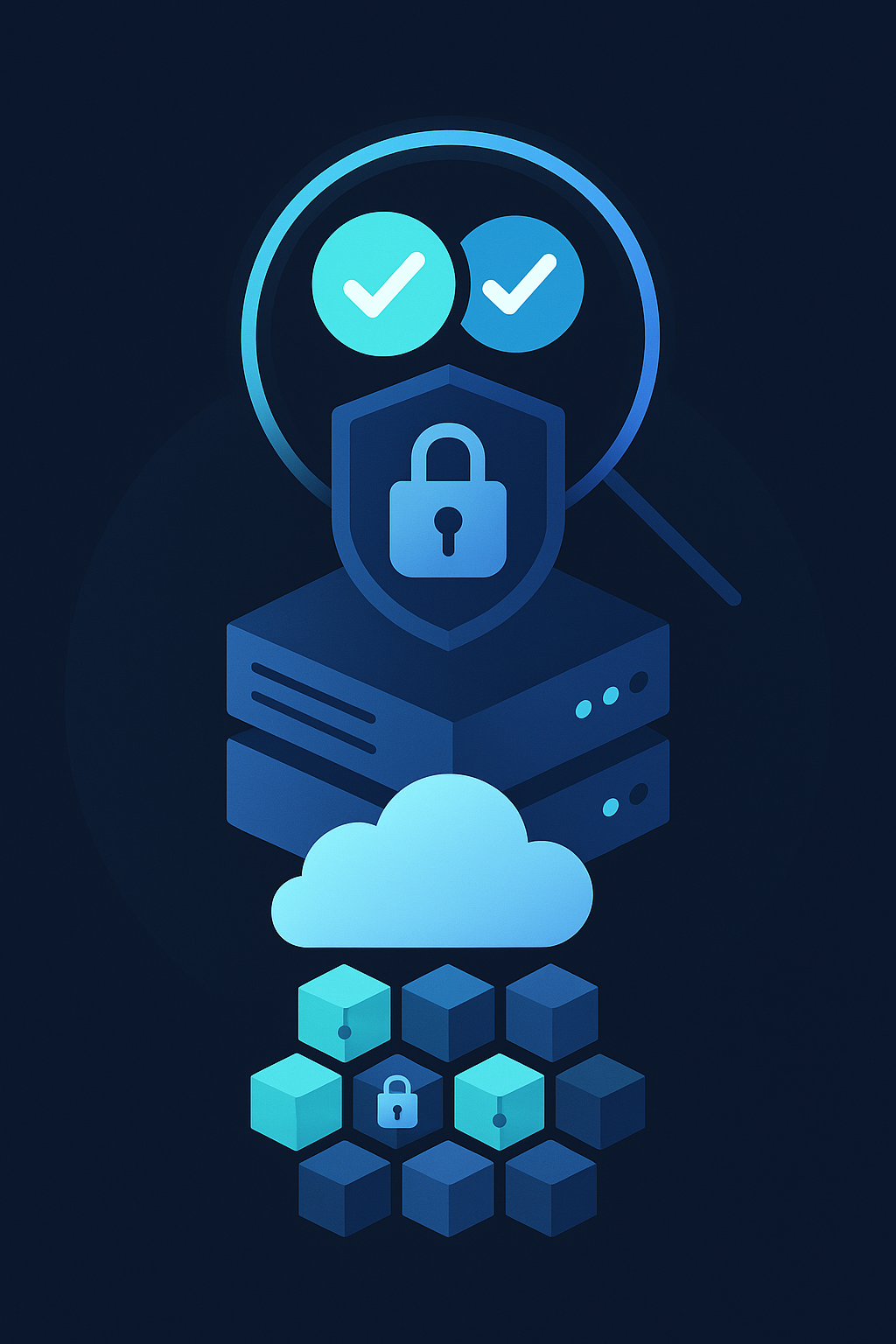 Layered vector showing encryption, shield with lock, and compliance checks for secure payment recovery