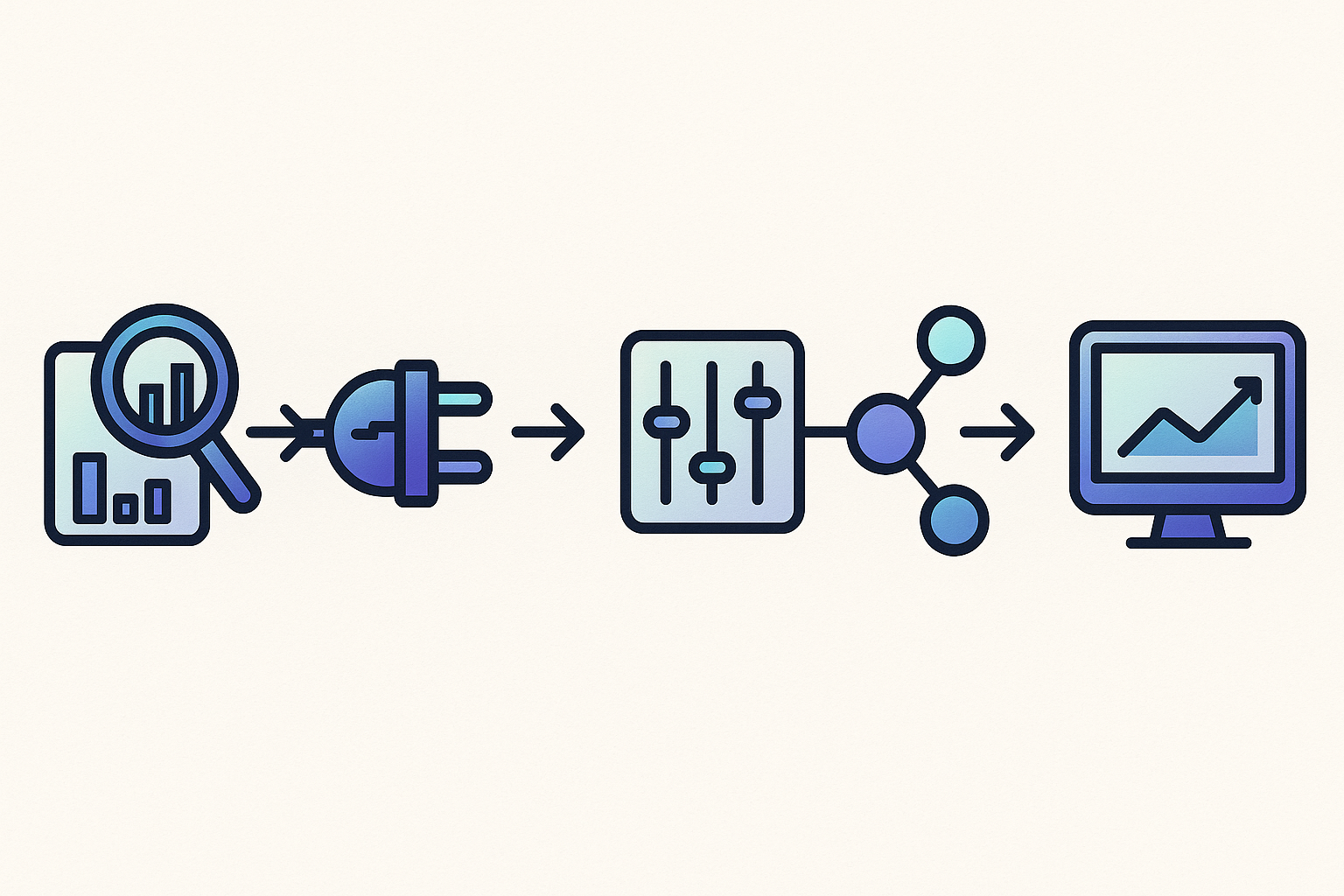 Five-step vector flow showing audit, integration, configuration, routing, and monitoring stages