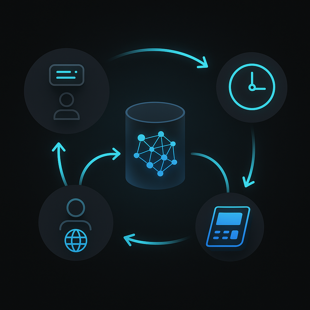 Circular flow diagram of AI ingesting payment data, choosing smart retry timing, executing, and learning from results