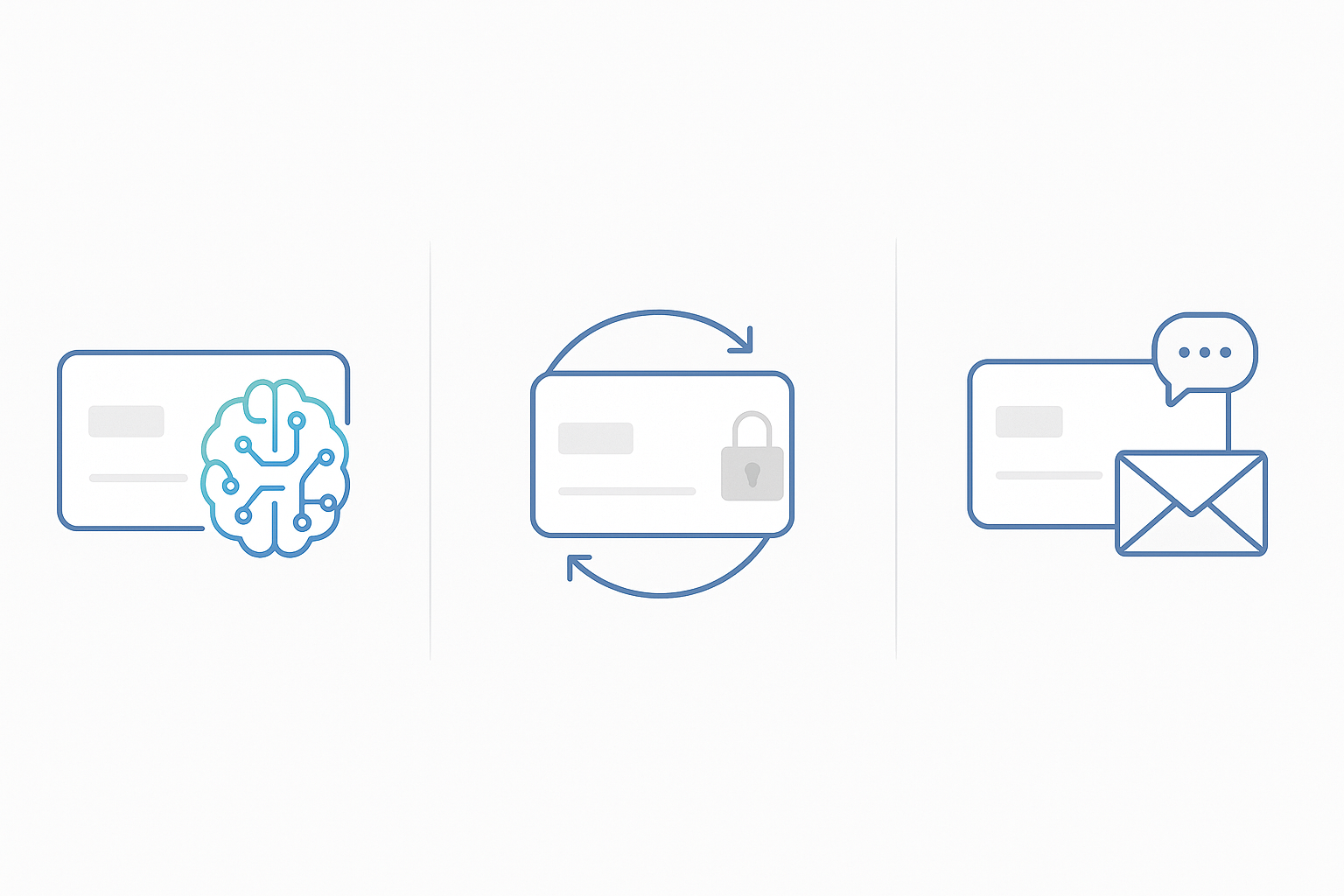 Side-by-side visual comparison of Slicker, FlexPay, and ChurnBuster recovery approaches