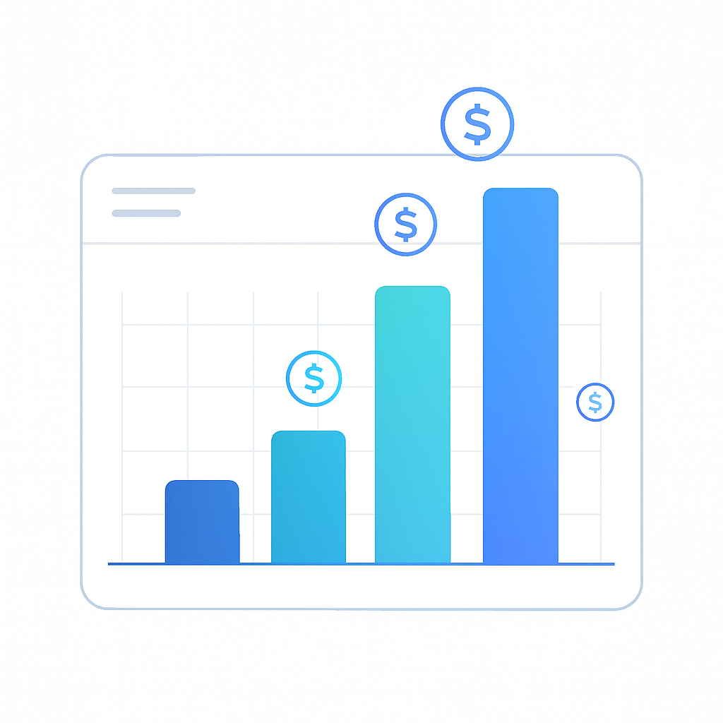 Abstract ascending bar chart symbolizing higher revenue recovery with AI-powered retries