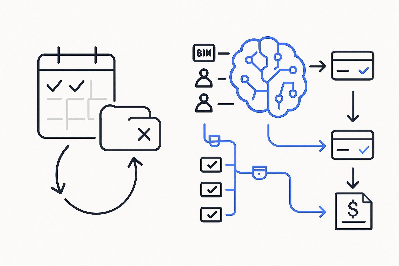Side-by-side concept contrasting fixed retry schedules with adaptive AI payment recovery engine