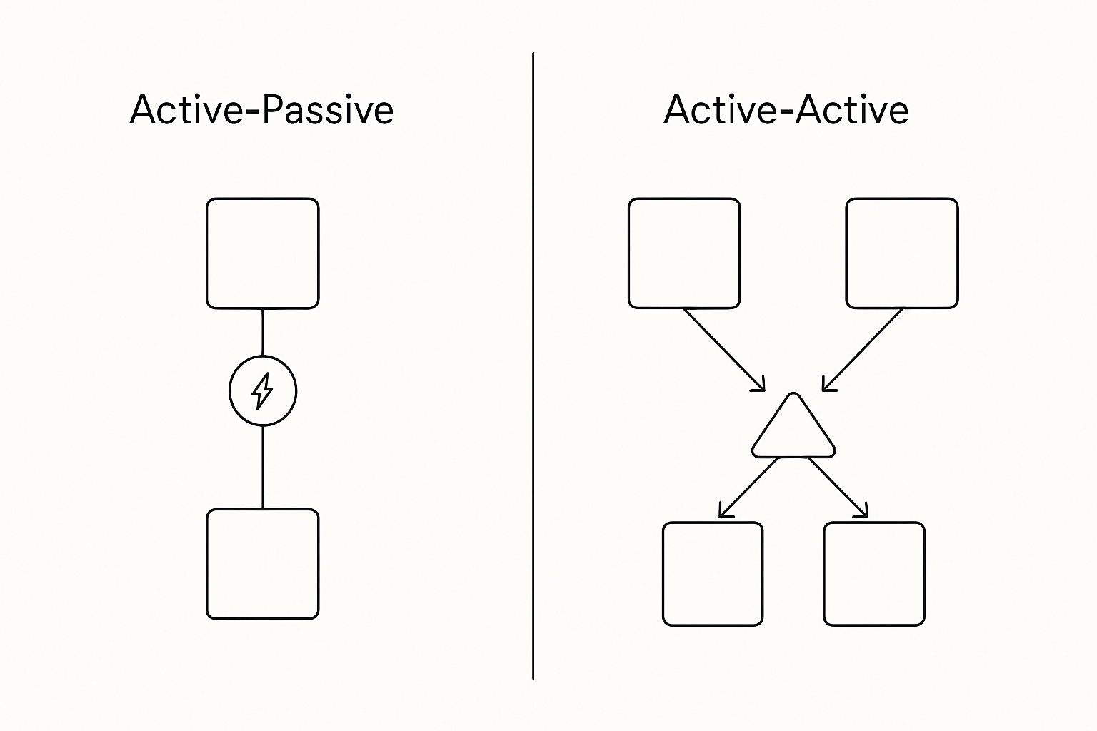 Side-by-side diagram showing active-passive versus active-active payment gateway failover setups
