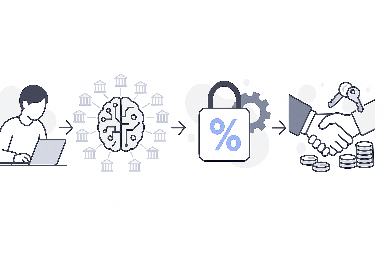 Five-step flow chart showing Chestnut’s instant quote, AI comparison, rate lock, document upload and fast closing