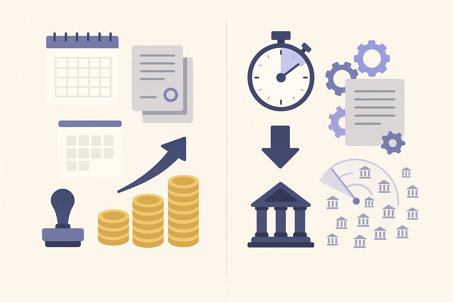 Side-by-side icons contrast slow costly traditional mortgages with fast low-cost AI mortgage process.
