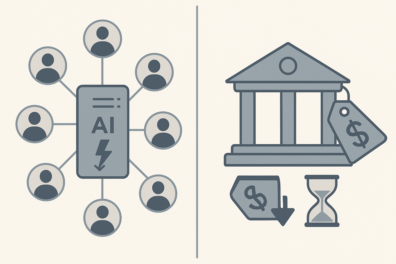 Side-by-side illustration contrasting an AI-driven multi-lender network with a single high-cost lender