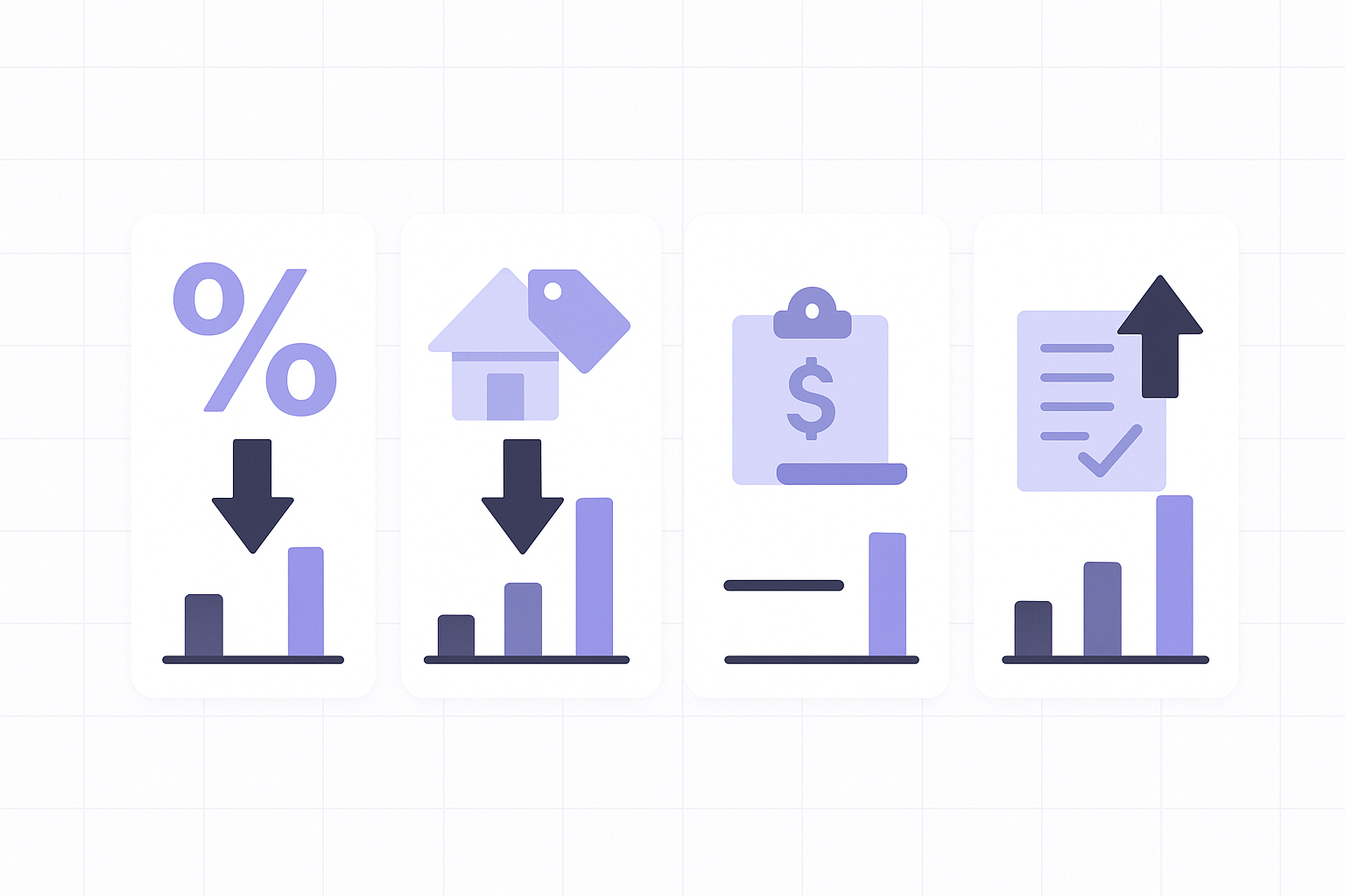 Vector infographic comparing four 2025 Fort Collins mortgage metrics with directional trend arrows