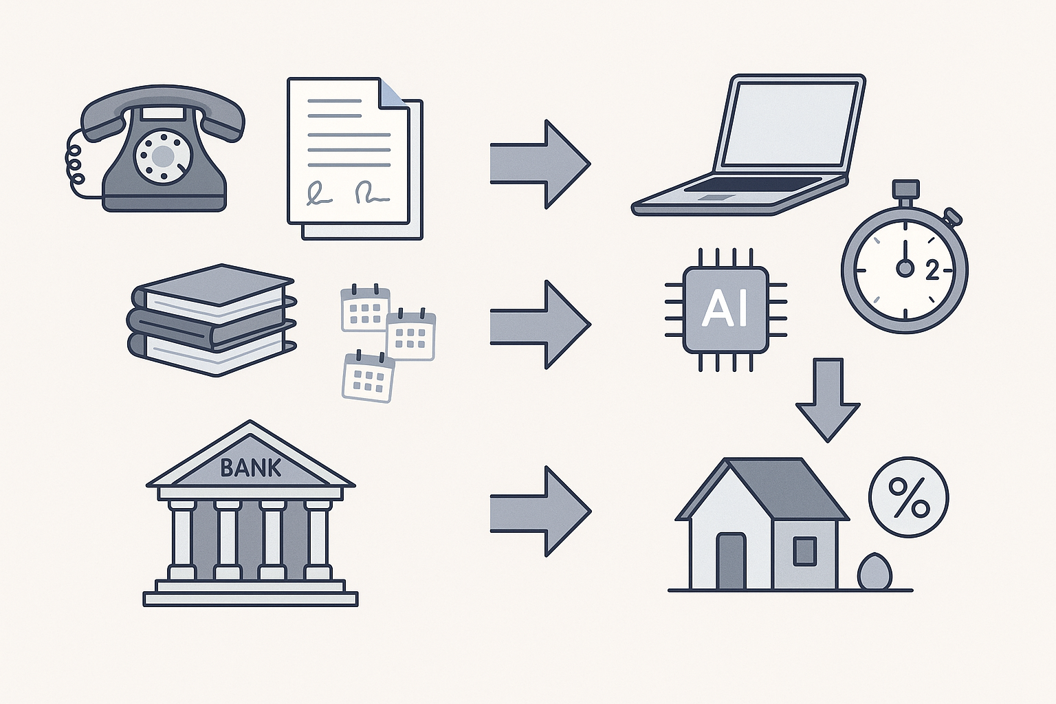 Split graphic contrasting multi-step traditional mortgage search with Chestnut’s quick AI workflow