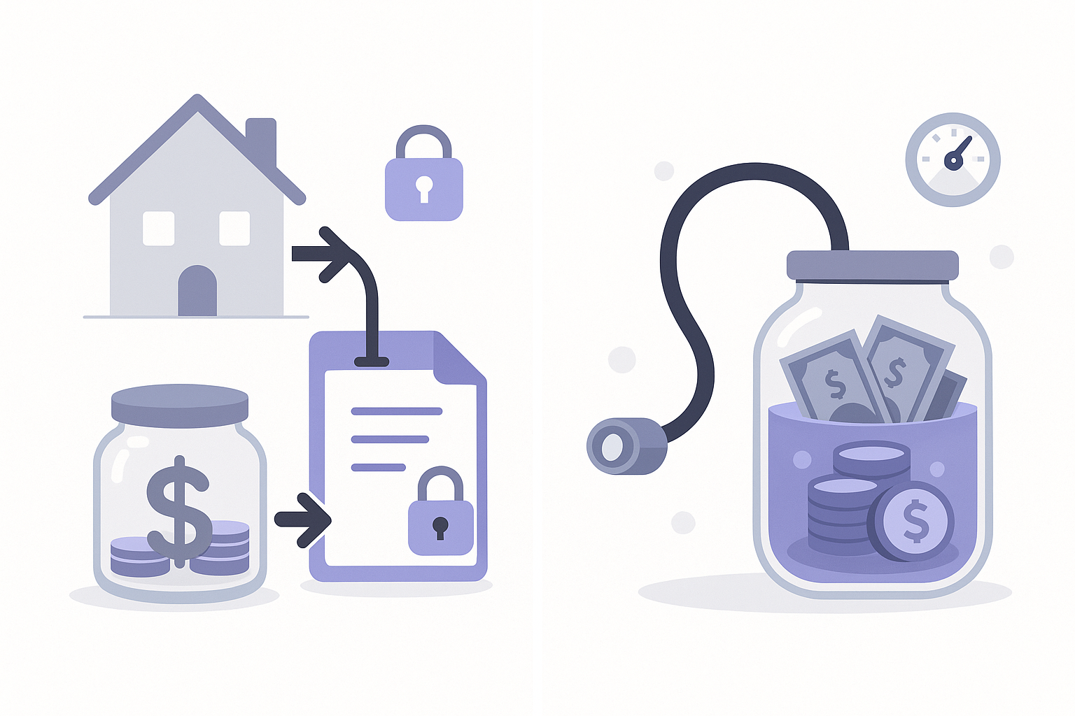 Split illustration comparing a refinance path versus a HELOC cash-access path for homeowners