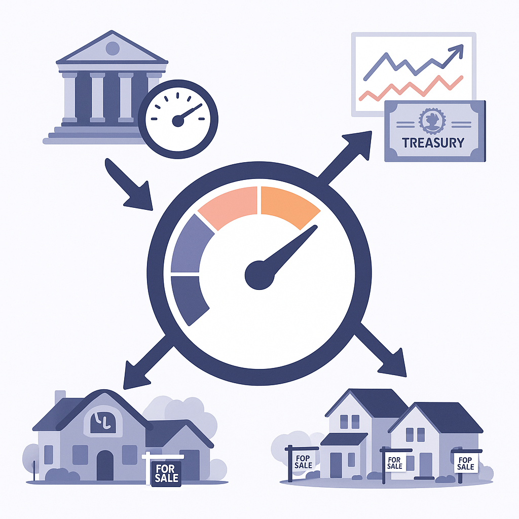 Diagram of Fed policy, Treasury yields and local housing supply converging into a mortgage rate gauge