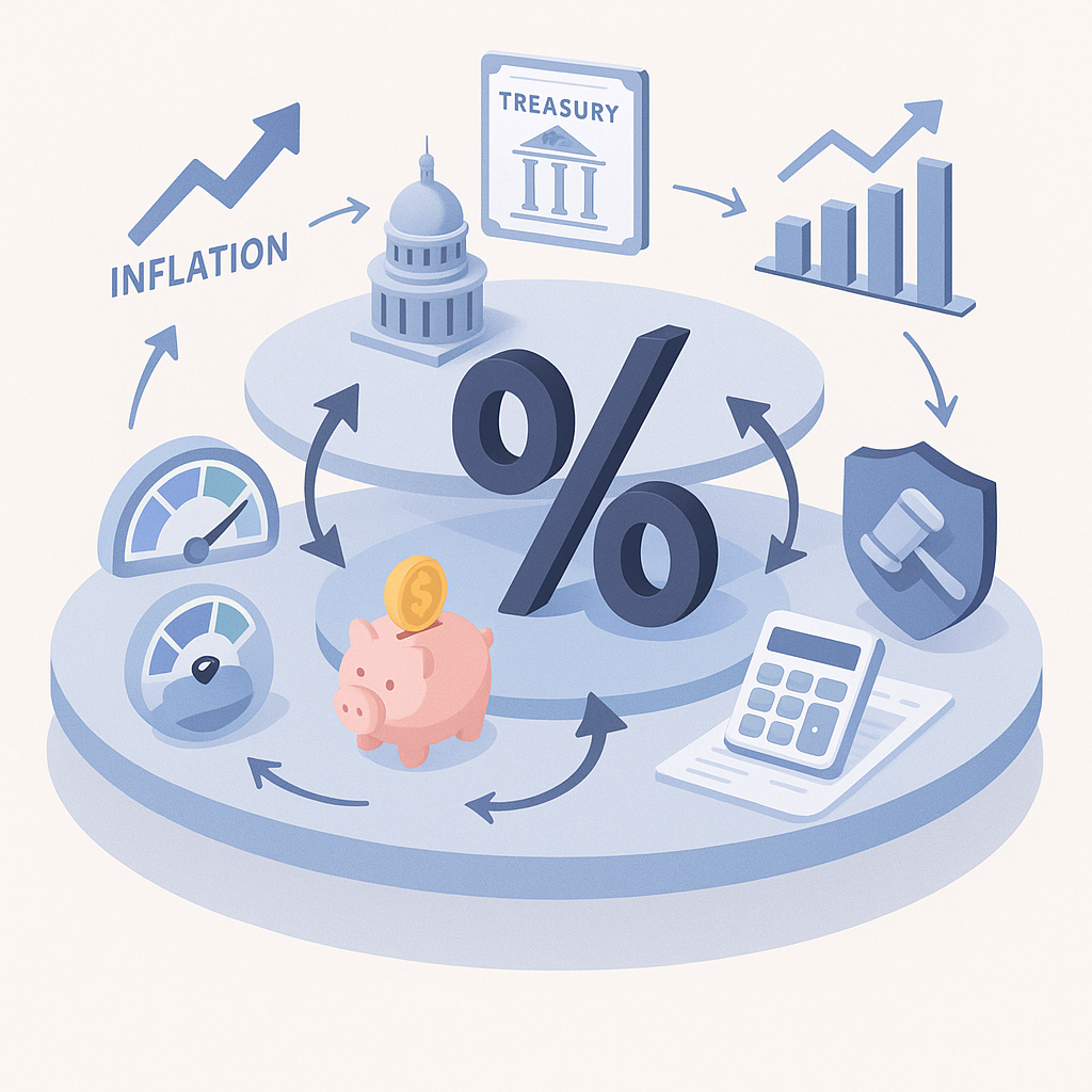Layered diagram of personal, policy, and economic forces converging on mortgage rates