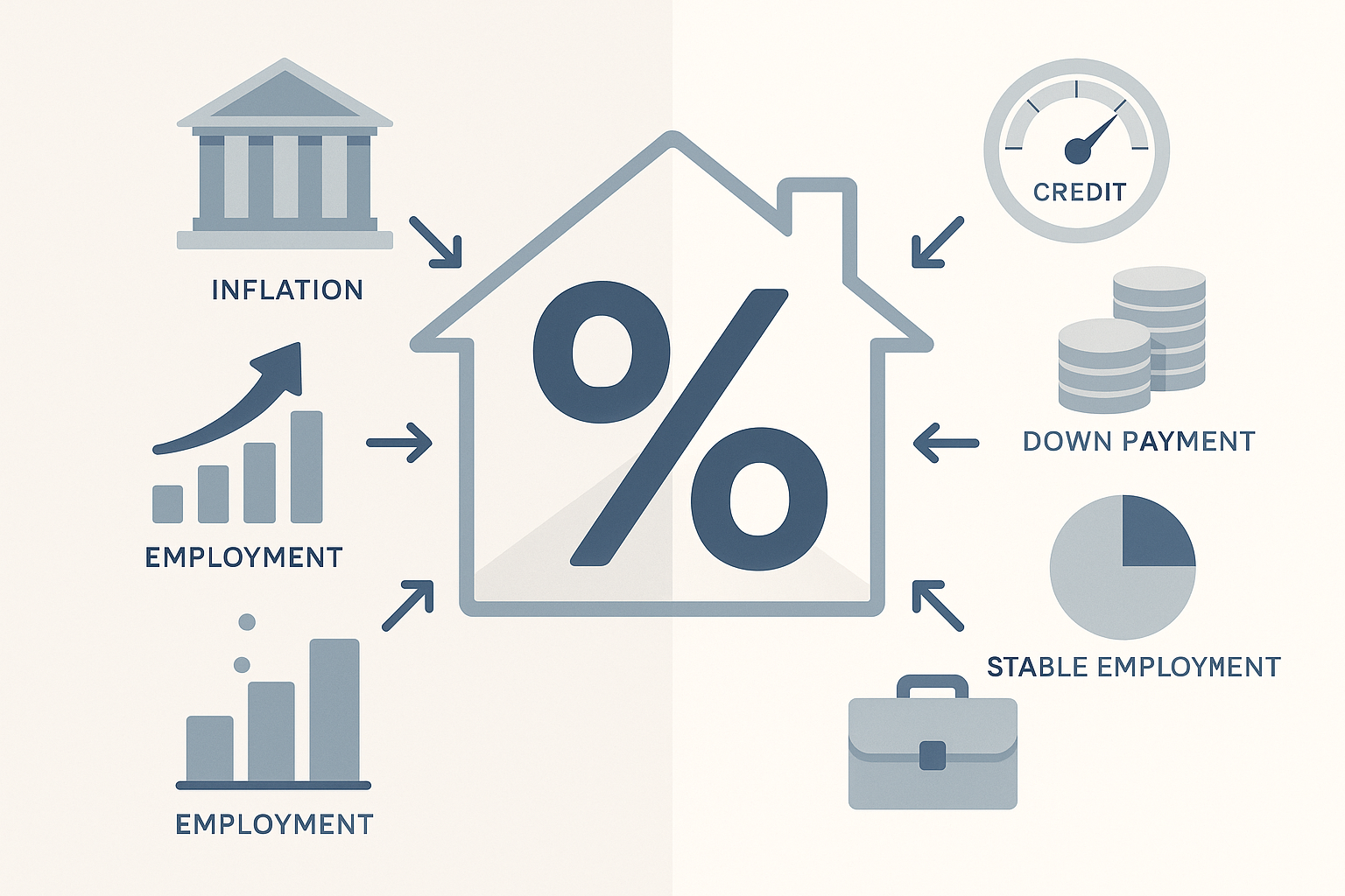 Diagram of macro economic and personal borrower factors converging to influence final mortgage rate