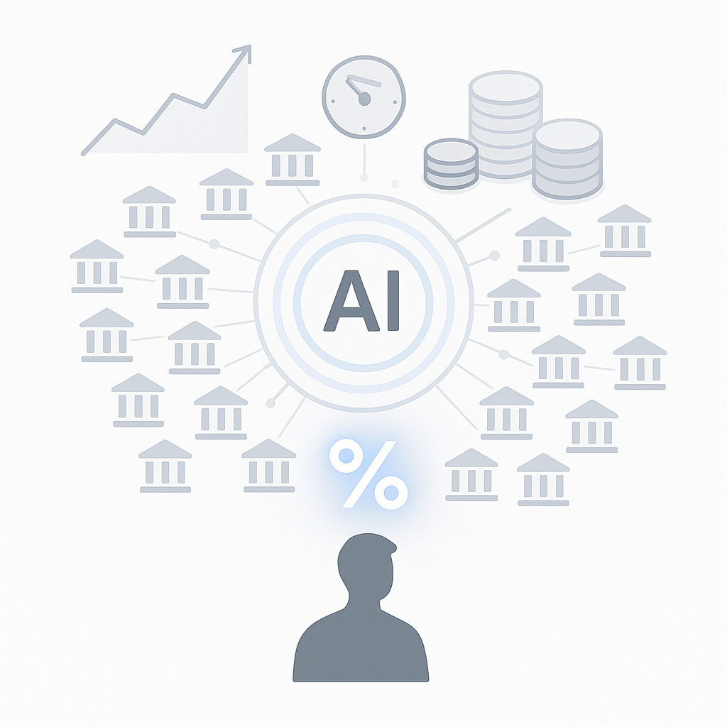 AI engine links borrower to multiple lenders while optimizing fees and tracking rates in real time