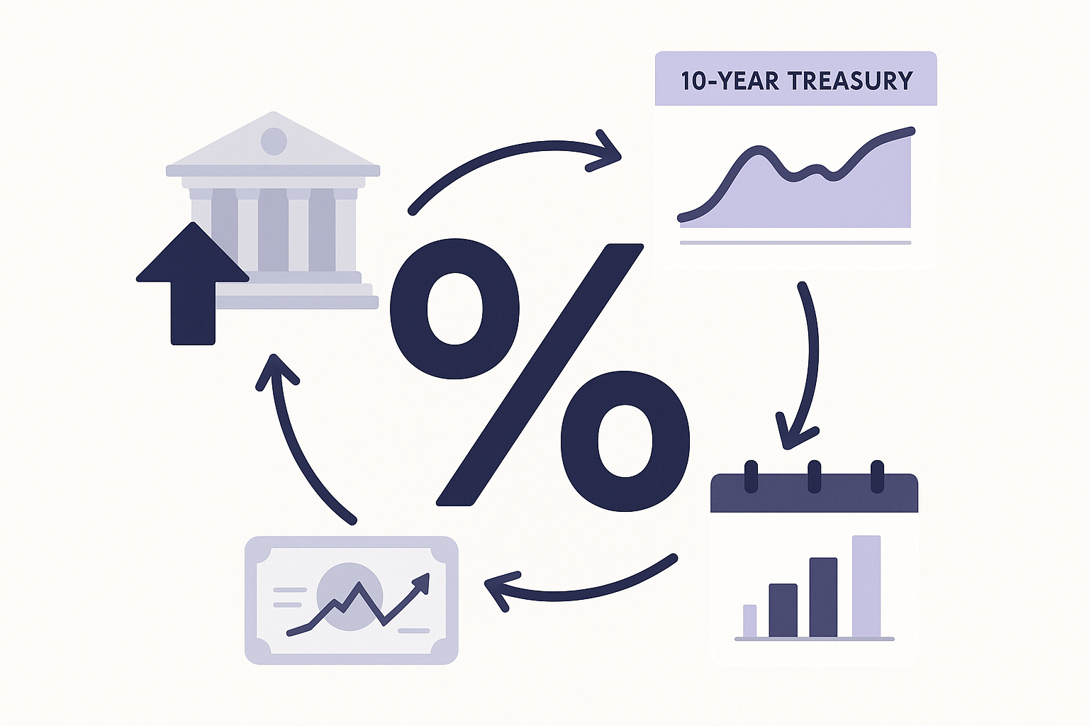 Diagram of Fed policy, Treasury yields, and FOMC projections converging to influence mortgage rates