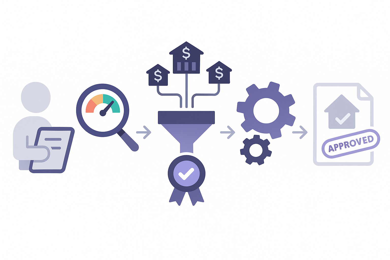 Five-step visual flow of Chestnut’s AI process from info entry to instant pre-approval letter