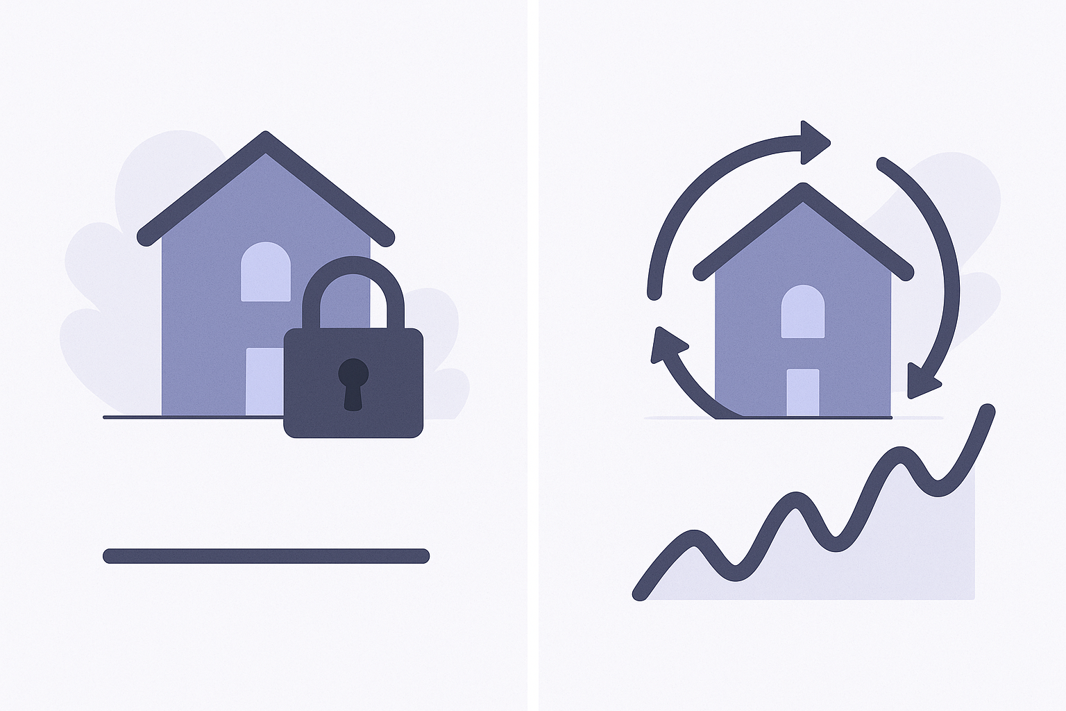 Side-by-side icons comparing fixed mortgage stability to adjustable mortgage variability