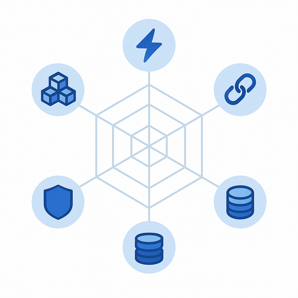 Radar diagram with icons representing six key criteria for selecting robotics video dataset providers