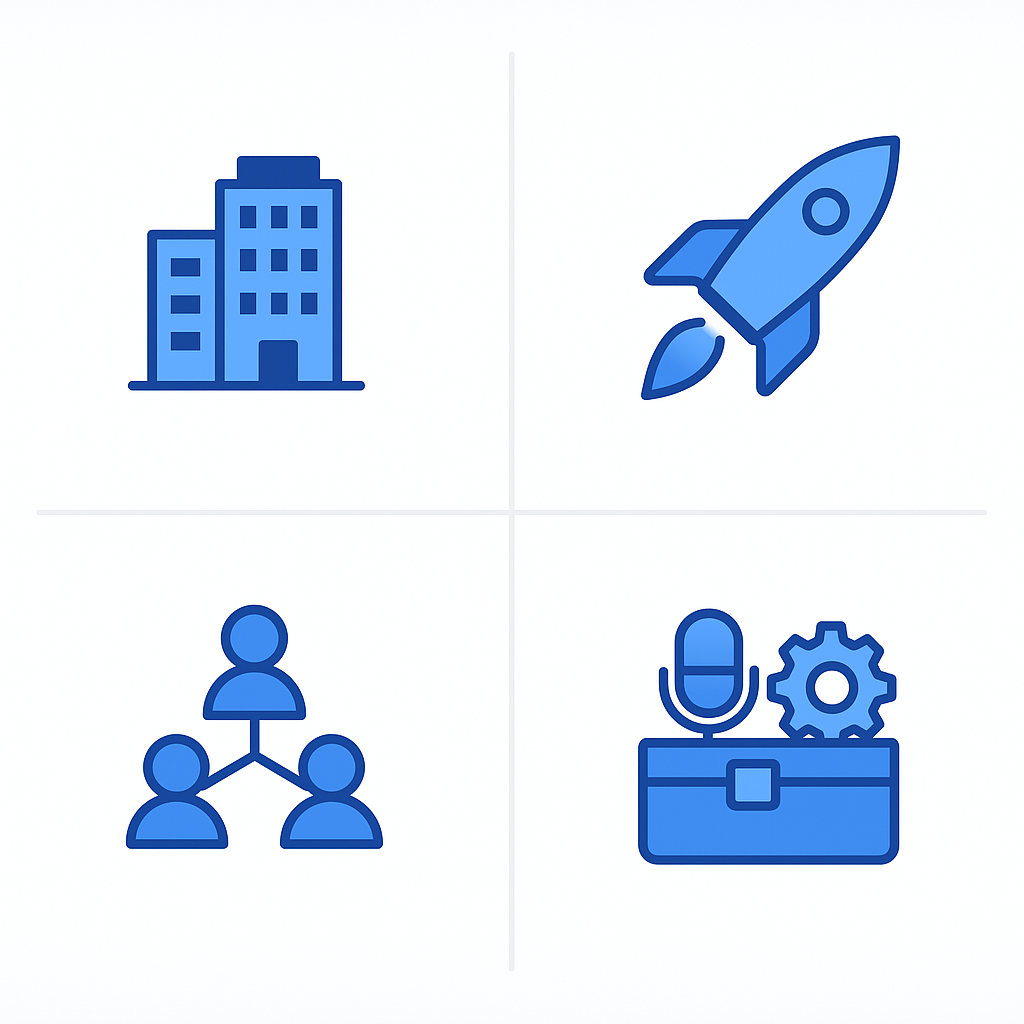 Four-quadrant graphic comparing incumbents, start-ups, open-source, and custom speech data vendors