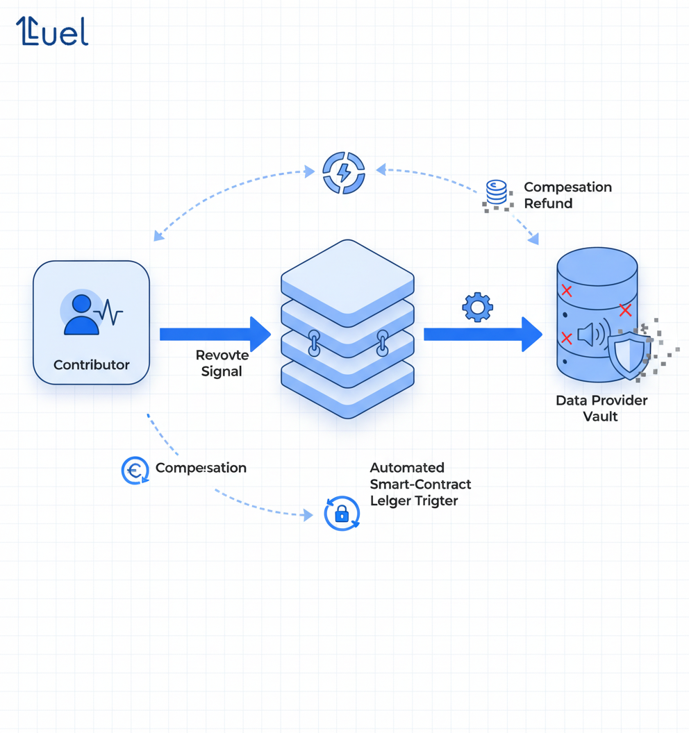 Flow diagram of blockchain-based consent withdrawal process for speech datasets.