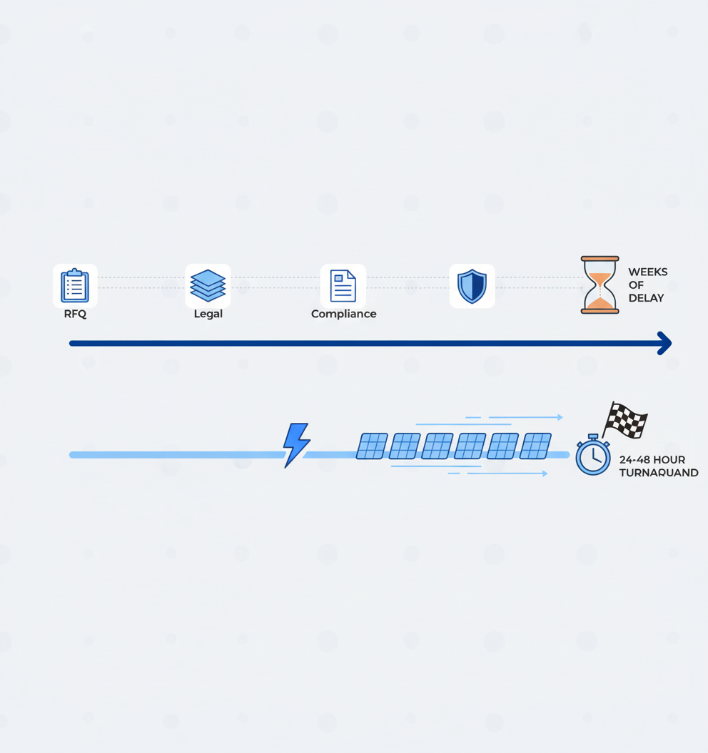 Abstract timeline comparing weeks-long data procurement with rapid 24-48 hour delivery pipeline