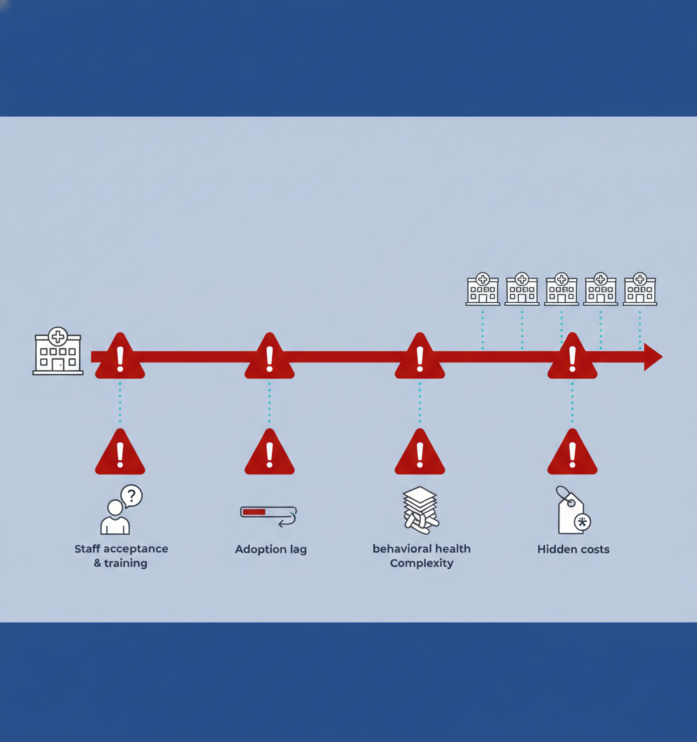 Diagram of a growth timeline from one to five clinics with icons illustrating major scaling pitfalls