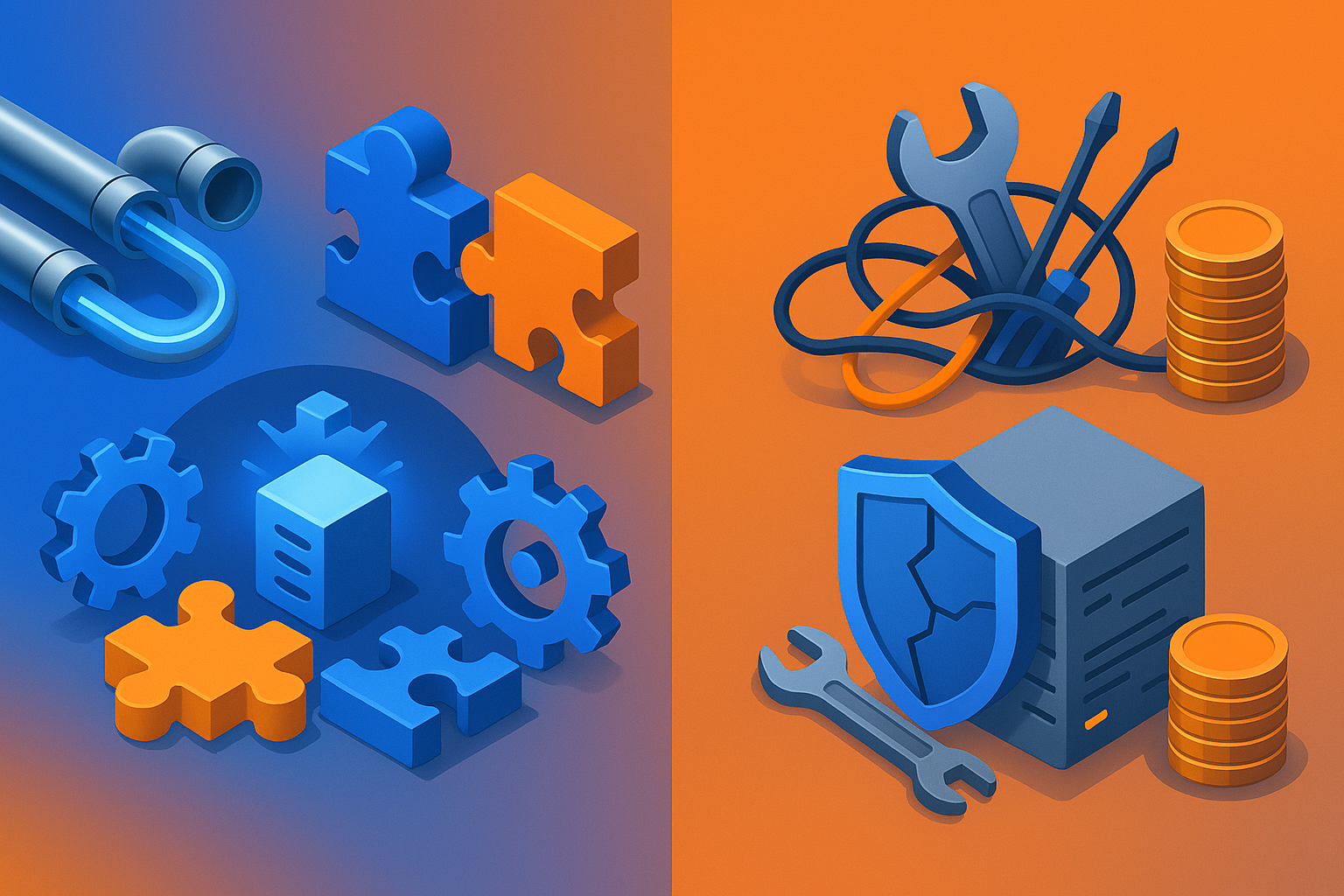 Split illustration contrasting open-source MCP gateway benefits and hidden risks