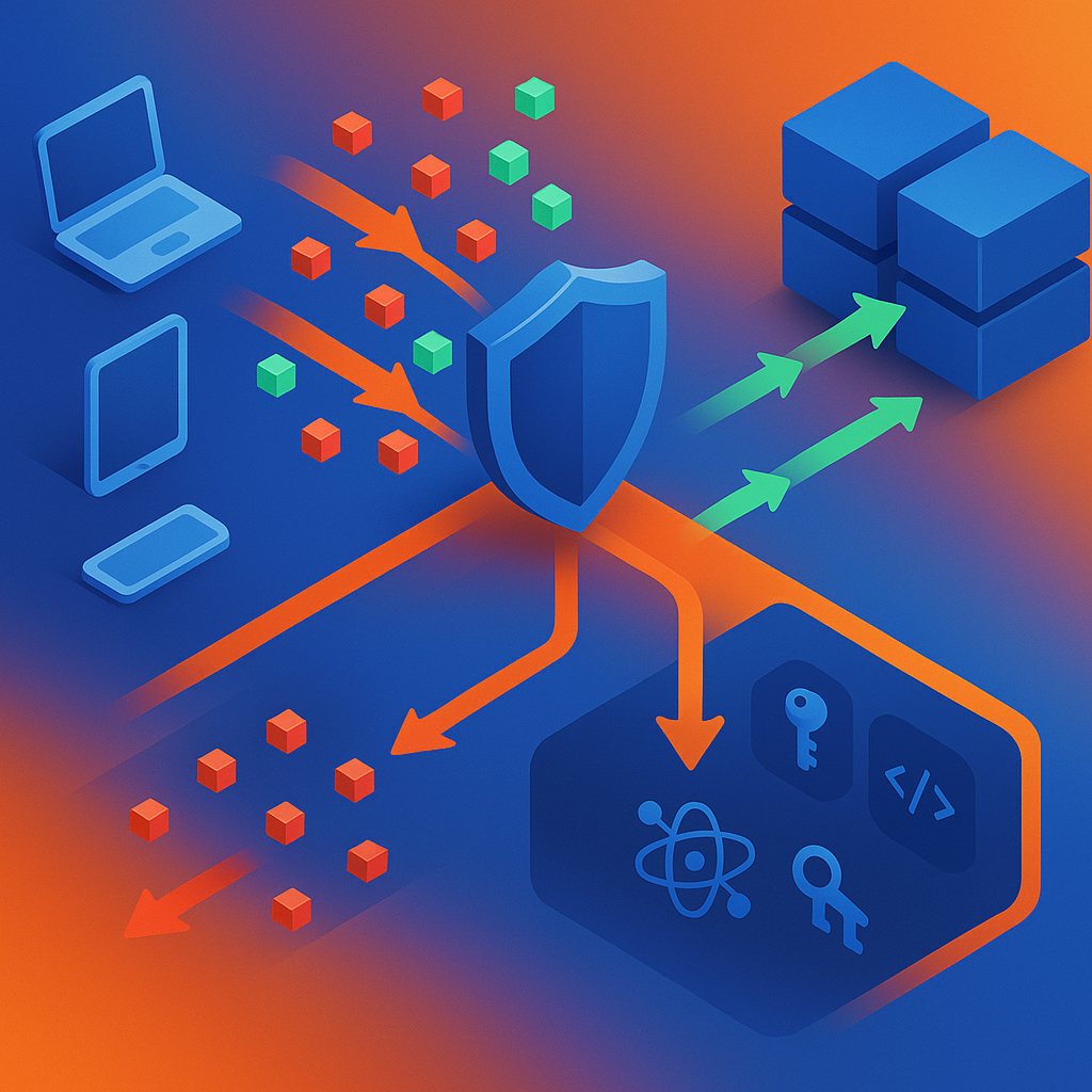 Flow diagram of Golf MCP Firewall diverting malicious packets and forwarding clean traffic to MCP servers